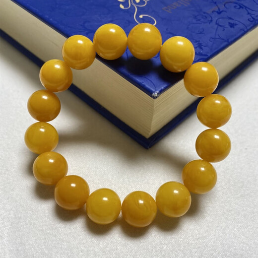 DL 1998 Fat Dong Lai quality chicken oil yellow beeswax bracelet natural l men and women raw mineral Russian material floating flower single circle bracelet with certificate Chicken oil yellow floating flower 12MM*16 pieces for women's medium wrist (with