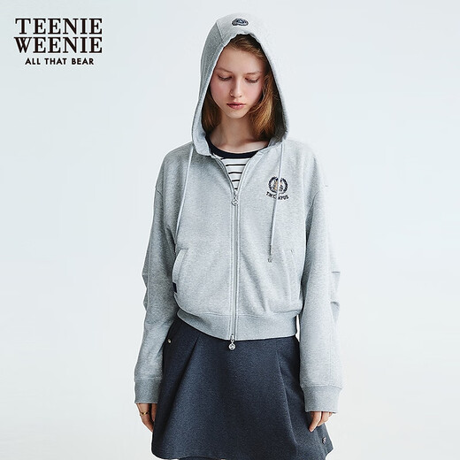 Adolescente Weenie Bear Women's SweSshirt 2025 Autumn Nueva manga de moda Diseño plisado Pleated Chaqueta con capucha Medium Grey S