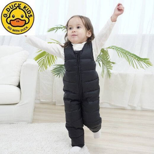 G.DUCKKIDS children's down pants for boys and girls, lined down overalls, thickened baby down pants, baby cotton pants for inner and outer wear, black (chest zipper, crotch closure, detachable crotch) 140cm