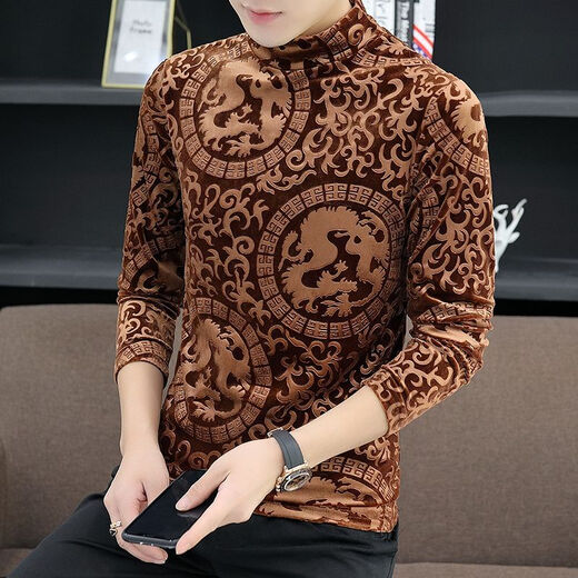 
NUKM gold velvet men's long-sleeved T-shirt in autumn and winter half-high neck base shirt trendy and handsome trendy warmth plus velvet thickened trend 691 swallow black plus velvet M 90-105 Jin [Jin equals 0.5 kg]