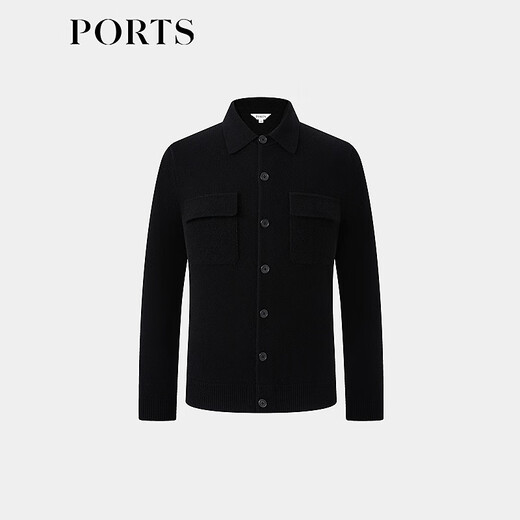 PORTS men's clothing 2025 spring and summer new wool cashmere blended soft and warm jacket knitted cardigan black S