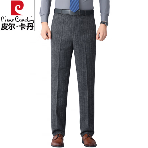 Pier Cardin wool trousers for men in autumn and winter, middle-aged loose straight men's pants business casual trousers daddy casual trousers Z6621 medium gray stripes [wool] 34 [2 feet 7 waist]