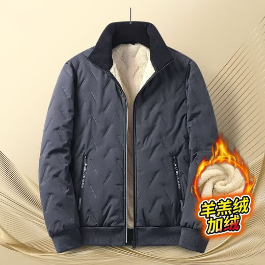 Autumn and winter thickened velvet warm sherpa cotton coat men's jacket loose large size cotton coat black 2XL