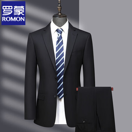 ROMON high-end wool suit men's two-piece warm suit middle-aged men's business casual formal wedding suit black MS7001 style 180 yards recommended 145 Jin Jin equals 0.5 kg -155 Jin Jin equals 0.5 kg