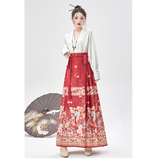 Ono Seven Days Hanfu Chinese Style Horse Face Skirt Women's New Chinese Style High-Quality Ming Made Horse Face Skirt Red One Size Recommended Weight 80 Jin Jin equals 0.5 kg -150 Jin Jin equals 0.5 kg