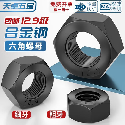 Tianzhuo Hardware Grade 12.9 High Strength Black Nut Screw Cap Fine Thread Nut M6M8M10M12M14M16M20M27mm M18*1.5 (2 pieces) 12.9 Black Fine Thread