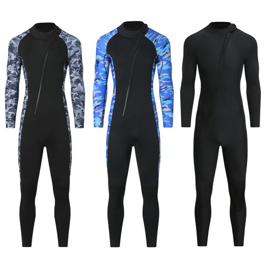 BLUE DIVEBLUEDIVE cross-border 3MM one-piece wetsuit for men to go to the sea, cold-proof wetsuit, warm swimsuit, 3mm camouflage gray hooded S S