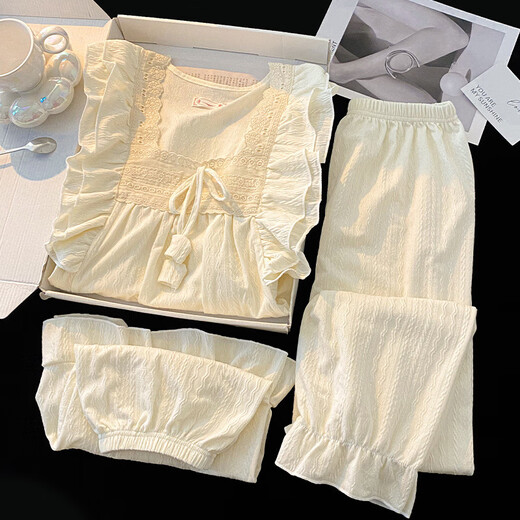 Bunte Edelsteine ​​Frühlings- und Herbst-Pyjamas für Frauen im Sommer 2025 Neue Baumwollwäsche mit langärmeligen süßen Prinzessin-Stil können außerhalb des Heimkleidungssets 9904 Pulver getragen werden [Hosen + Langschläuche] 180 xl [empfohlenes Gewicht 120-135 Jin [Jin gleich 0,5 kg]]