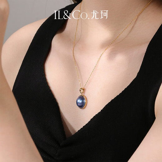 IL&CO Youke 520 Gift Blue Purple Mabe Beads 12MM Pendant with Pearl 925 Silver Necklace Blue Purple Mabe Beads 12MM