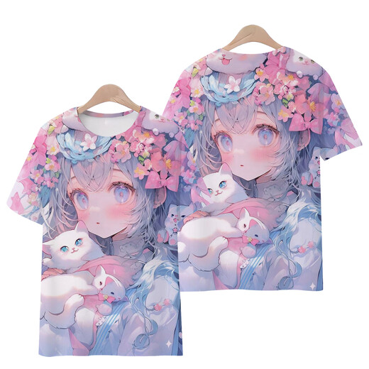 2025 Frühling Neues 2D-Animations periphere niedliche gedruckte kurzärmelige T-Shirt für Frauen Sommer New Lose Top T6187 L 100-110