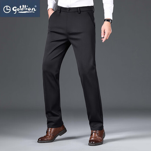 Goldlion men's thick warm business casual trousers autumn and winter velvet thickened non-iron middle-aged dad trousers Navy blue (plus velvet) thickened Navy blue (plus velvet) thickened 31