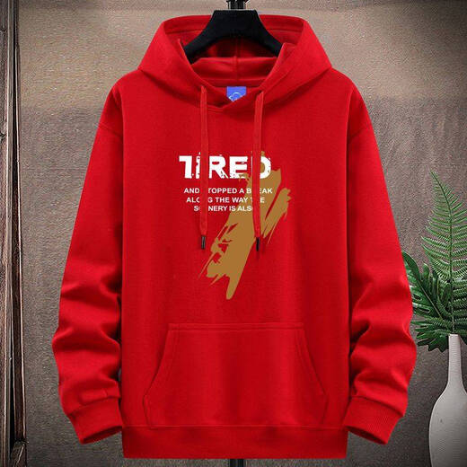 Playboy (PLAYBOY) Sports Sweatshirt Top Ten Sales Autumn and Winter Men's Velvet Thickened Hooded Loose Top Youth Casual Hoodie Pure Cotton Red No Velvet 5XL 200-220Jin Jin is equal to 0.5 kg