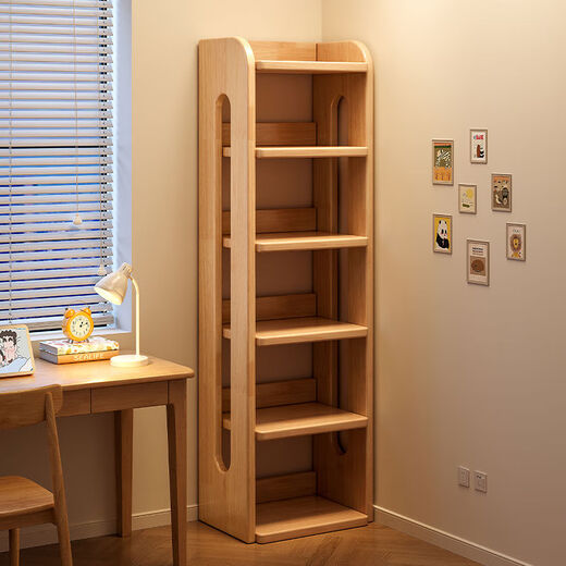 语森忆实木书架置物架落地一体靠墙转角储物柜简易学生不占地方书柜 全实木-15MM无漆松木五层100*30*130CM送防倾倒装置