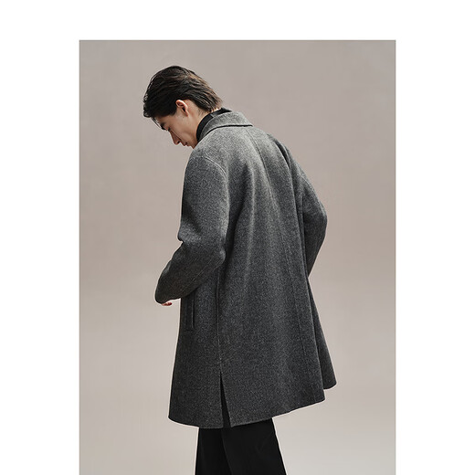 PEACEBIRD Men's Woolen Coat Mid-Length Men's Winter Loose Coat Casual Texture Commuting Black Gray L