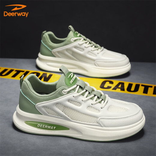 DeerWAY men's shoes men's 2025 summer board shoes men's mesh white shoes fashion casual sports shoes rice light green 42