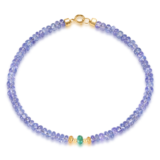 Muqian Jewelry 18K4A Grade Tanzanite DIY Zambian Emerald Bracelet AU750 Beaded Bracelet 3-3.5M 18K Tanzanite Tourmaline Emerald Bracelet 19cm