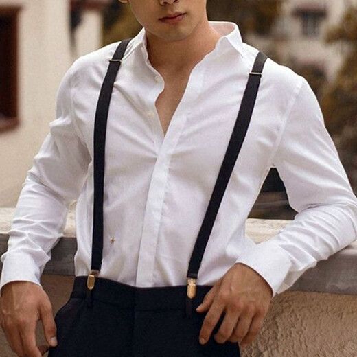 Zhuo Yansi British retro solid color non-slip strap clip for men and women elastic elastic trousers suspenders adjustable groomsmen suspenders clip beige uniform size