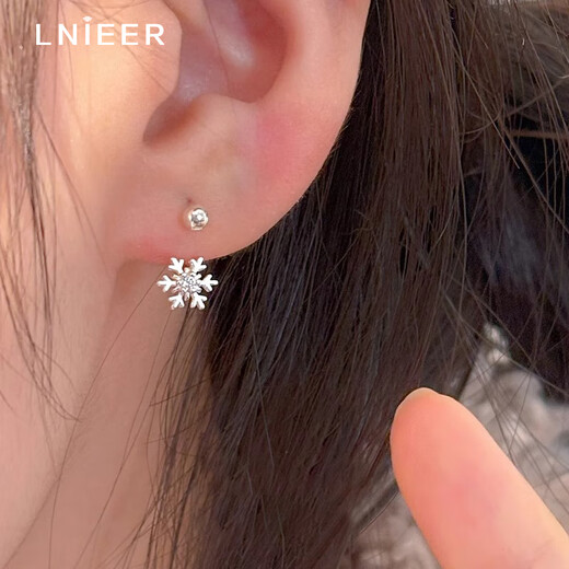Lnieer999 Pure Silver Snowflake Earrings for Women Light Luxury Niche High-end Earrings 2025 New Hot Style Autumn and Winter Accessories Earrings 999 Pure Silver Snowflake Earrings Straight Needle Style