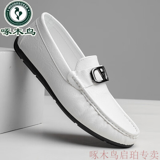 Zapatos de hombres de lujo de Woodpecker Light Luxury, zapatos de frijoles, zapatos de cuero casuales para hombres de verano para hombres, mocasines de negocios de moda y versátiles, HD07 42 negro, pequeño (por favor, tome una talla más grande)