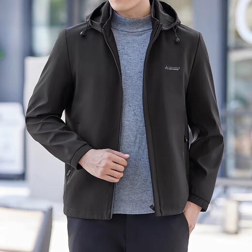 Rapido Herrenjacke mit Kapuze 2024 Herbst Neues vielseitiges Geschäft Casual Removable Kapuze -Modejacke N9716 Black 195