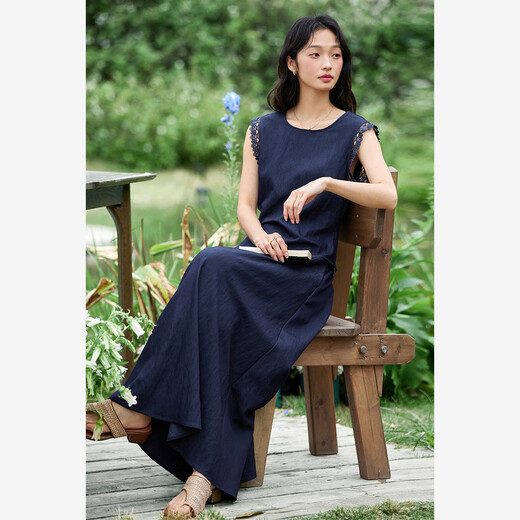 Van Ximan Temperament Einfacher Designanzug Rock für Frauen 2025 Sommer neuer ärmelloser oberer Rock zweiteiliger Set M9882 Universe Dark Blue XL