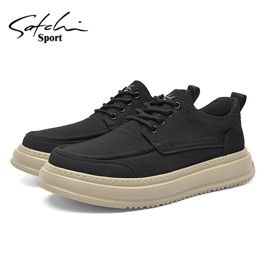 SATCHI official men's shoes 2025 autumn and winter new breathable men's business casual shoes fashionable soft-soled canvas shoes for men black 40 (250mm) leather shoe size