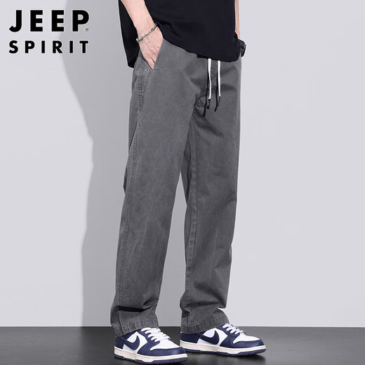 JEEP SPIRIT吉普纯棉休闲裤男春夏季宽松直筒裤子男士工装阔腿裤 灰色 XL