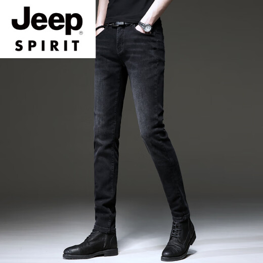 JEEP SPIRIT夏季新款复古黑色牛仔裤男欧货韩版潮流修身弹力小脚裤休闲长裤男 1048黑色 28