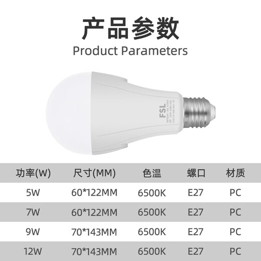 Foshan Lighting (FSL) LED light bulb sound and light control induction bulb energy-saving lamp radar light source intelligent sound control light bulb E27 screw port 7W white light (6500K)