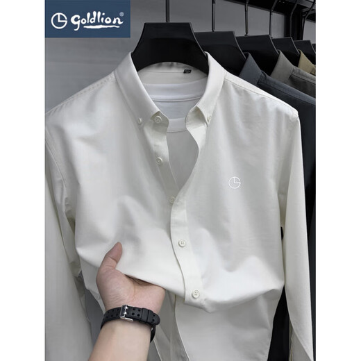 金利来（Goldlion）莱塞尔长袖衬衫男士秋季新款商务休闲纯色衬衣免烫百搭上衣男 深灰色 L 建议125-145斤