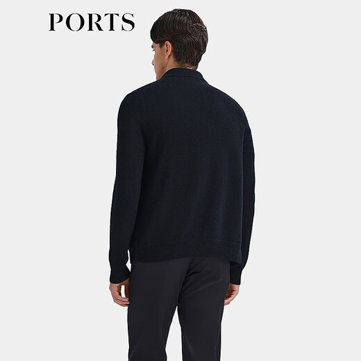 PORTS men's clothing 2025 spring and summer new wool cashmere blended soft and warm jacket knitted cardigan black S