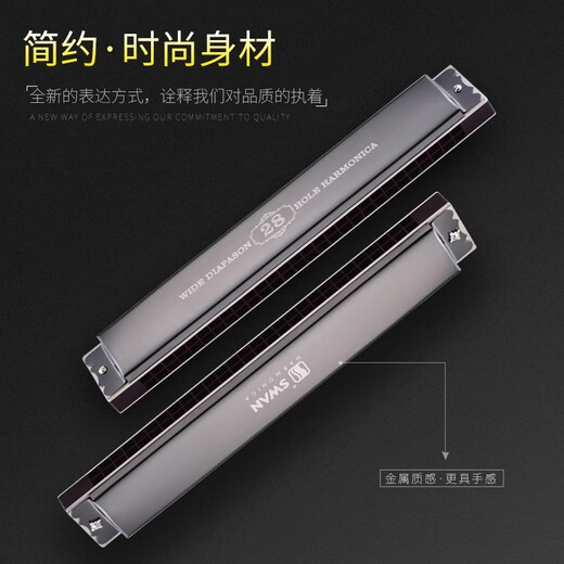 天鹅德国进口音簧天鹅28孔高端复音c调口琴 高级成人专业重音演奏级琴 28孔D调高端专业演奏复音