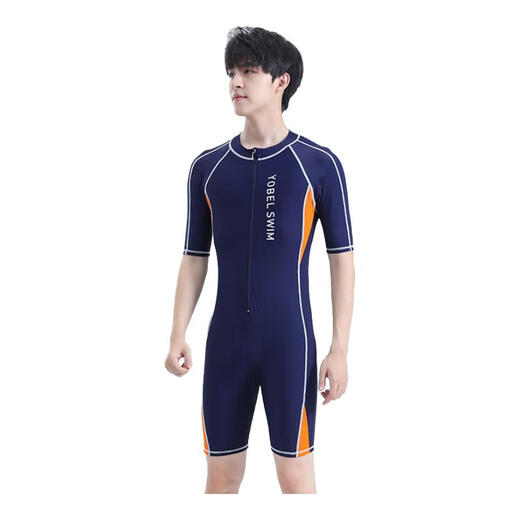 Manon MessiantYobel Youth Swimsuit One-piece Men's One-piece Swimsuit Quick-drying Sun Protection Surf Suit Long Sleeve Plus Size Swimsuit Special Navy Orange Short Sleeve One-piece Adult XL165-170 Recommended 125-145Jin Jin is equal to 0.5 kg