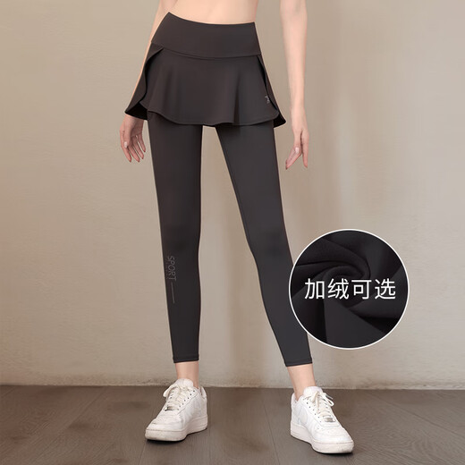 Yuebu Yoga Pants Fake Two-piece Sports Pants Women's Tight High Waist Running Fitness Pants Autumn and Winter Badminton Uniform Quick-Drying Pants Gray Sheep Velvet M Recommended 95-105Jin Jin equals 0.5kg