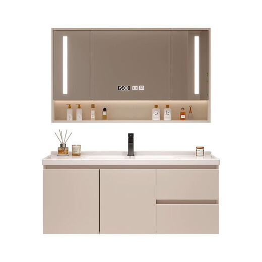 
Simple solid wood ceramic basin integrated basin bathroom cabinet floor-standing wash basin cabinet combination bathroom face washing custom 12048 light luxury gray smart mirror cabinet floor cabinet style