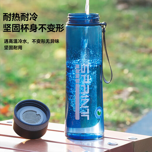 LOCK & LOCK water cup large capacity men's summer outdoor space cup sports water bottle plastic anti-fall and high temperature resistant student cup 1000ml dark blue free stainless steel filter 1000ml