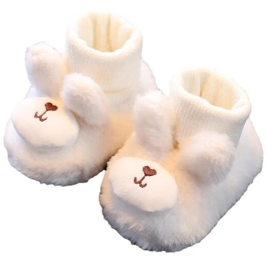 
Fried bear baby shoes in autumn and winter plus velvet warm cotton shoes fur shoes soft soles newborn shoes socks 3-5-7-12 months white size 12 cm