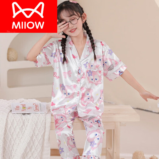 Cat Man (Miiow) Princess Style Frühling Frühling Kurzarm Kinderhose Kurzarm Ice Sense Girl Seidenpyjamas Frauen Seiden Spring und Sommer Süßes 1049 M Girls 10 Größe 105 115C 38jin [Jin gleich 0,5 kg] (Mädchen 10