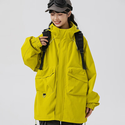 顶峰保罗（Dingfengbaoluo）户外登山冲锋上衣外套男秋冬季宽松防风休闲夹克MYY740荧光绿XL