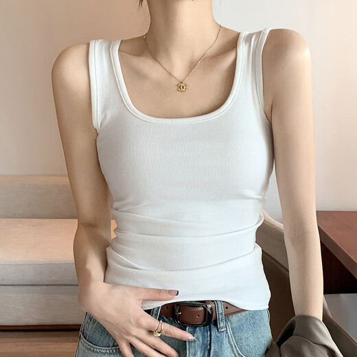 妙奕嘉棉质吊带背心女士可外穿美背黑白色打底背心无袖吊带内搭打底衫 棉质U领螺纹背心【黑】100-140斤