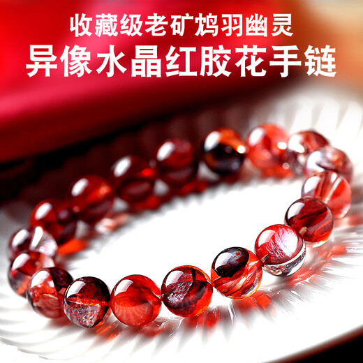 Eternal Symbol Light Luxury Collection Natural Fire Phoenix Feather Ghost Bracelet Ox Blood Red Rose Red Gum Flower Bracelet Couple Collection Collection Feather Ghost Crystal-10mm