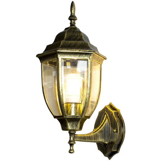 Fenglanq outdoor wall lamp waterproof European retro balcony garden lamp American aisle staircase outdoor pastoral led wall lamp bronze hexagonal wall lamp