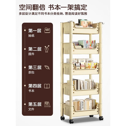 Quanpinwu movable bookshelf storage rack bookshelf floor-standing school bag storage rack storage rack snack rack small trolley small bookshelf