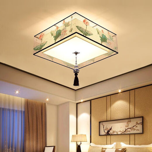 安俊晟新中式led吸顶灯卧室灯现代中式禅意餐厅客厅灯房间过道灯具 圆形荷花50厘米 48瓦无极调光(有遥控)