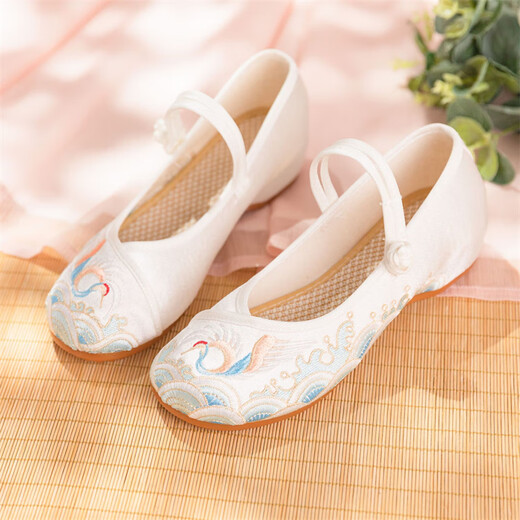 Simei ancient style cloth shoes for women soft sole comfortable Hanfu shoes for national style embroidered shoes with ancient costume cheongsam breathable and durable women's shoes for embroidered shoes white 36 [standard size] 20 [foot wide foot face high shot one size larger]
