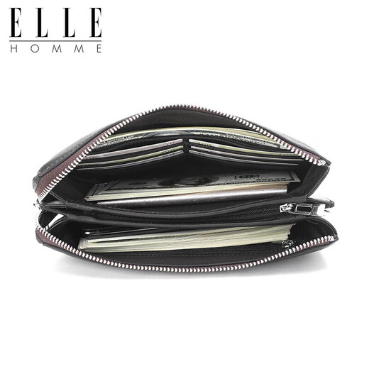 Bolso de hombres de Elle Homme, billetera de cuero de ciervo de capa superior, bolso de embrague de gran capacidad, bolso para hombres de moda 05451 regalo de cumpleaños marrón oscuro para novio