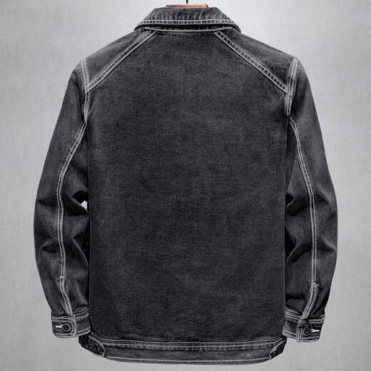 Chaqueta de mezclilla de pájaros carpinteros para hombres en primavera y otoño American High Street Diseño de chaqueta suelta y hermosa decoración de bolsillo versátil TBK-2679-2 Negro 5xl
