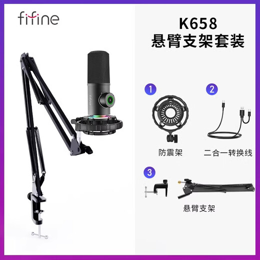 FIFINE dynamic microphone noise reduction e-sports anchor professional game entertainment recording live broadcast microphone mobile phone computer desktop notebook wired ear return high-fidelity radio microphone K658 K658 PLUS black (cantilever model)
