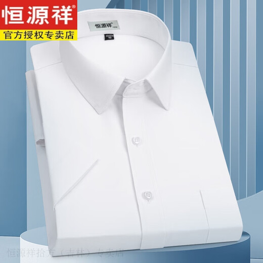恒源祥新疆长绒棉衬衫男短袖弹力免烫抗皱时尚LOGO定制夏银行职业白衬衣 DX6623 38