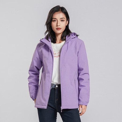 西域骆驼 VANCAMEL加绒风衣男女休闲短外套加厚工装夹克软壳登山服保暖单层冲锋衣冬 9930S-2熏衣紫-女【迷彩】 2XL